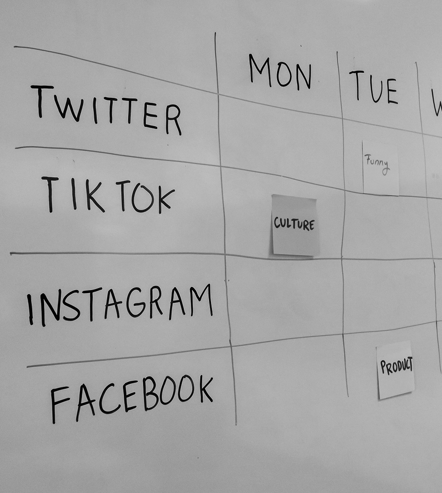 Sociale medier strategi på whiteboard